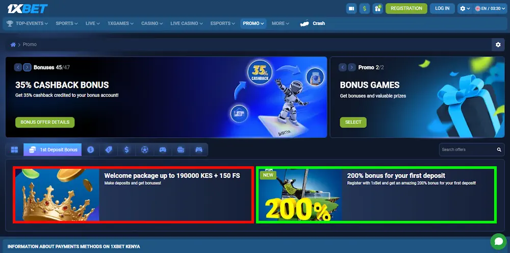 1xBet Sportsbook and Casino Welcome Bonuses Screenshot